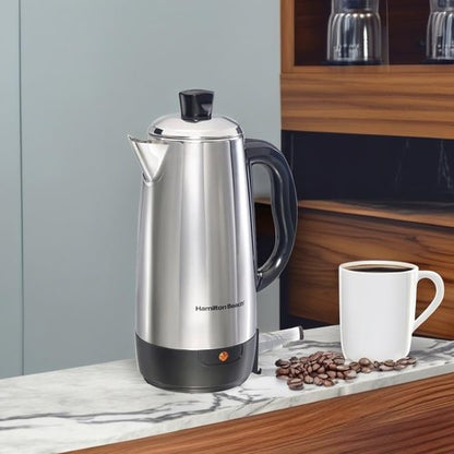 Hamilton Beach 12-Cup Electric Percolator Coffee Maker - Stainless Steel, Quick Brew & Easy Pour Spout