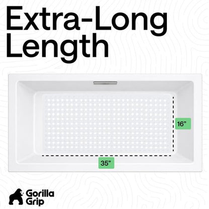 GORILLA GRIP Patented Bath Tub Shower Mat, 2 Pack, Machine Washable Bathtub Floor Liner Mats, Suction Cups and Drain Holes to Keep Tubs Clean, Soft on Feet, Bathroom Essentials, 35x16 Inch, White