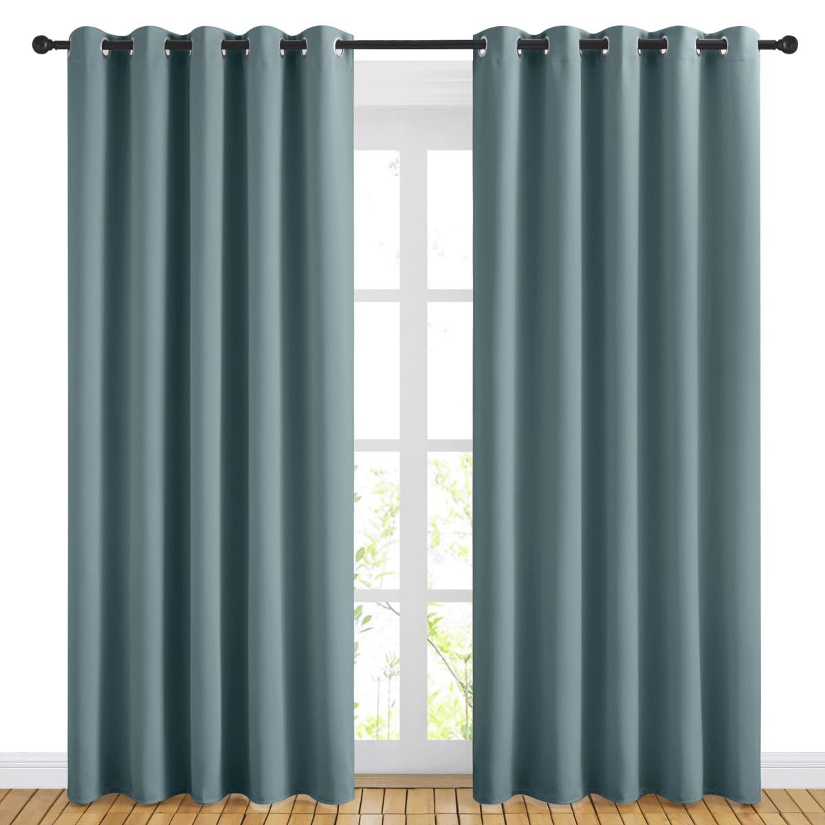 NICETOWN Blackout Greyish Blue Curtains for Sliding Glass Door 2 Panels - Thermal Insulated Grommet Room Darkening Window Drapes Sound Reducing Room Dividers for Living Room (2 Panels, W66 x L84)