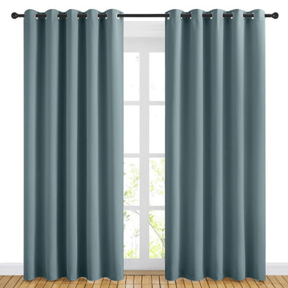 NICETOWN Blackout Greyish Blue Curtains for Sliding Glass Door 2 Panels - Thermal Insulated Grommet Room Darkening Window Drapes Sound Reducing Room Dividers for Living Room (2 Panels, W66 x L84)