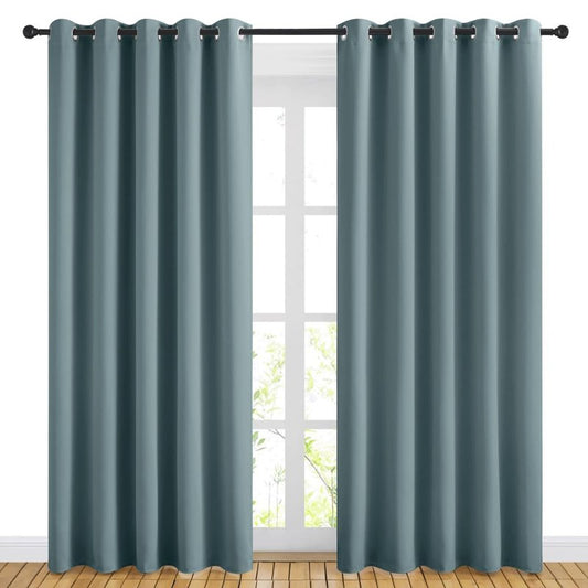 NICETOWN Blackout Greyish Blue Curtains for Sliding Glass Door 2 Panels - Thermal Insulated Grommet Room Darkening Window Drapes Sound Reducing Room Dividers for Living Room (2 Panels, W66 x L84)