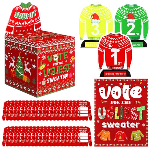 Christmas Ugly Sweater Party Voting Box Set with Medals and Cards