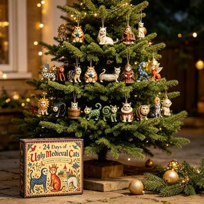 24 Days Medieval Cat Ornament Advent Calendar - Holiday Decor Countdown