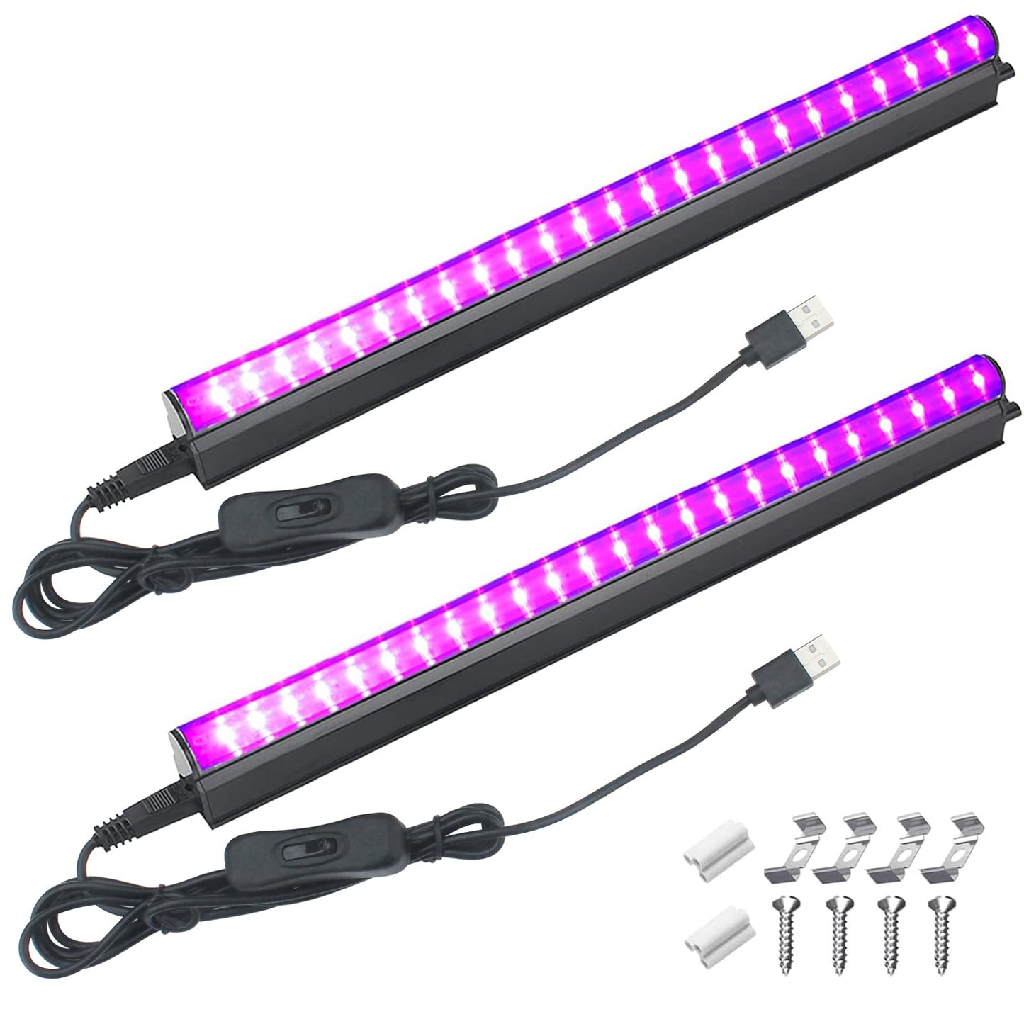 BOSITE 2 Pack 10W Black Light Bar 1ft T5 LED Blacklight Bar 395-400nm UV Black Light Fixtures USB Black Light Tube Black Lights for Glow Party Bedroom Body Paint Fluorescent Poster Tapestry Birthday