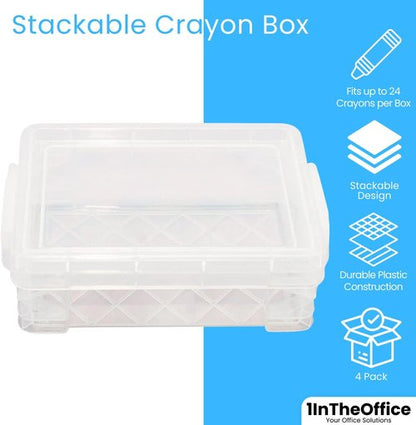 1InTheOffice Crayon Box - Stackable Clear Storage Solution | Set of 4