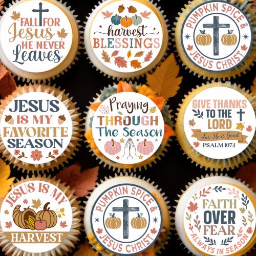 Fall Jesus Edible Cupcake Toppers 36PCS - Thanksgiving Religious Cake Decor