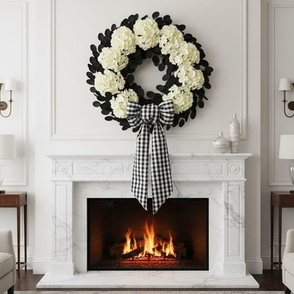 Regine Switzerland Black & White Plaid Wreath | Elegant Front Door Decoration for Holidays & Events