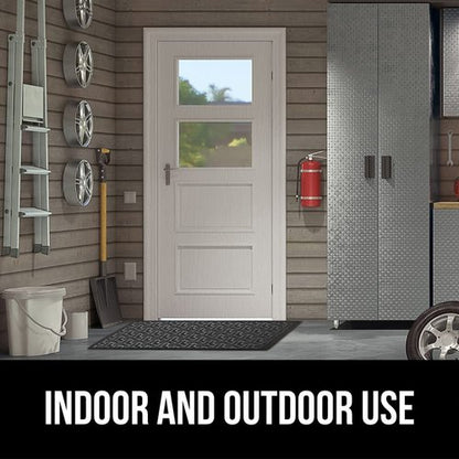 GORILLA GRIP 100% Waterproof All-Season WeatherMAX Doormat, 72x24, US Designed Natural Rubber, Stain and Fade Resistant, Low Profile Indoor Outdoor Door Mats, Easy Clean Patio Mat, Slate Geometric
