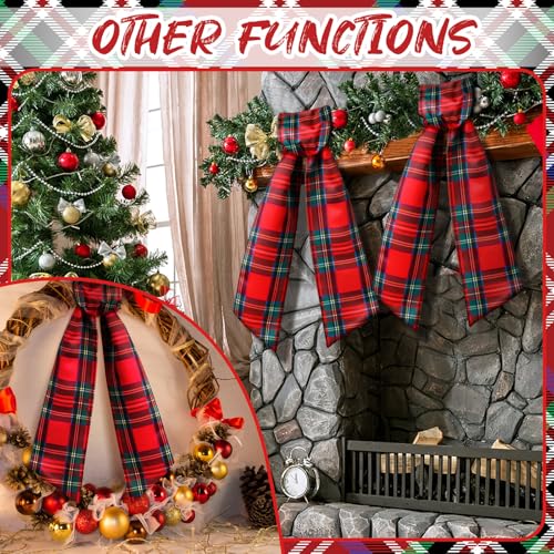 VitalCozy Red Plaid Wreath Sash 2 Pack for Front Door Holiday Decor