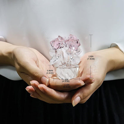 QFkris Pink Crystal Rose Bouquet | Elegant Glass Flower Figurine for Home Decor - 2.8" Ornament for Women