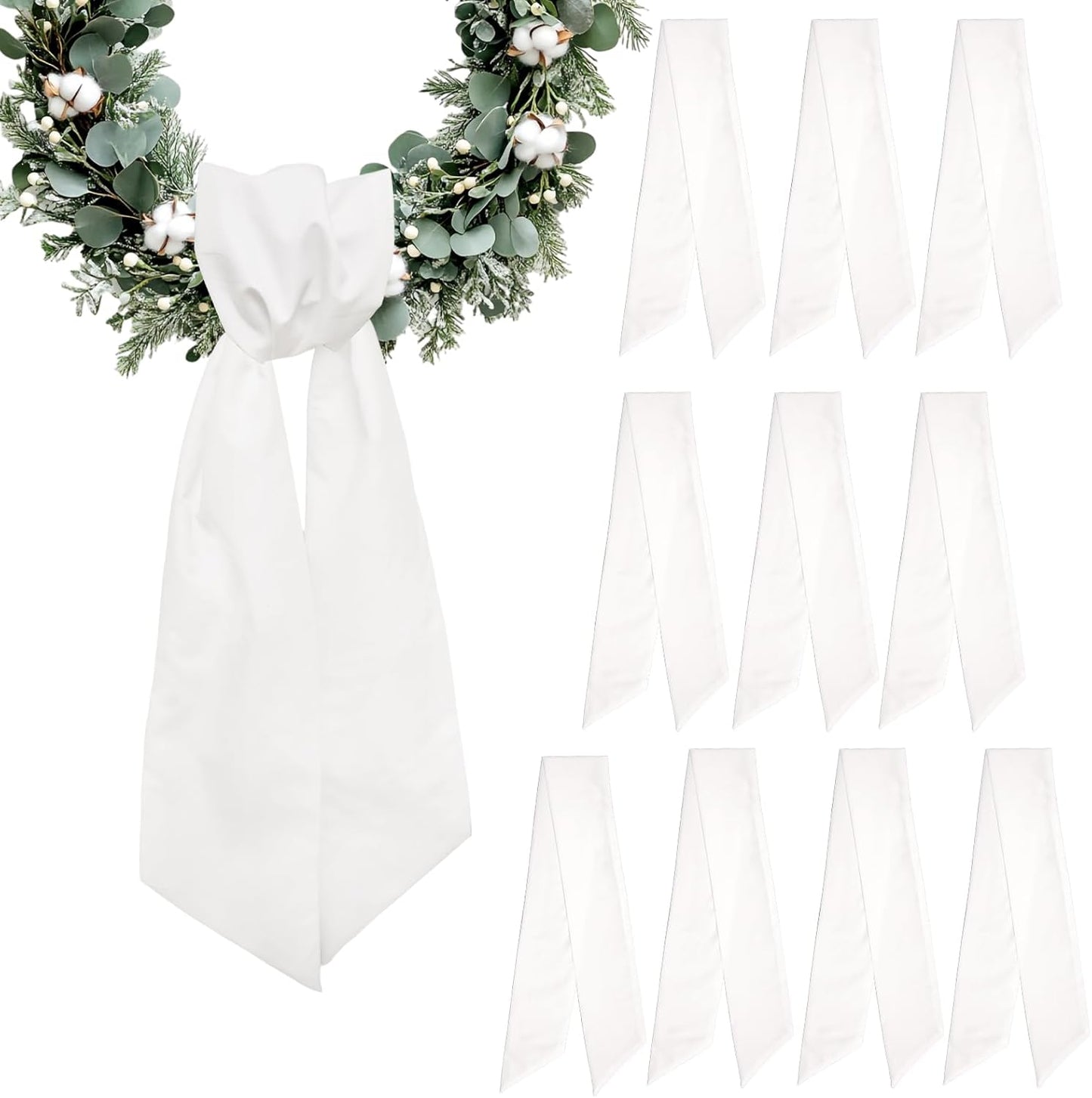 Skiennix Christmas Wreath Sash - Winter White Cotton Ribbon Bow for Door Decor | 10 Pieces