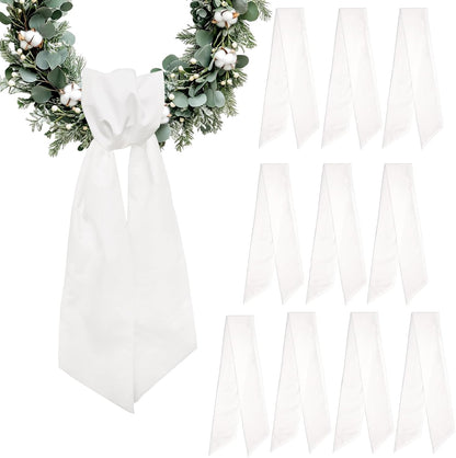 Skiennix Christmas Wreath Sash - Winter White Cotton Ribbon Bow for Door Decor | 10 Pieces