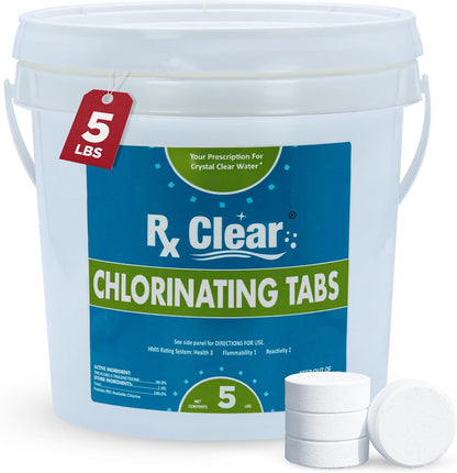 Rx Clear Chlorine Tabs - 3 Inch Stabilized Tablets for Pool Sanitization | 5 Pounds | Long Lasting & UV Protected