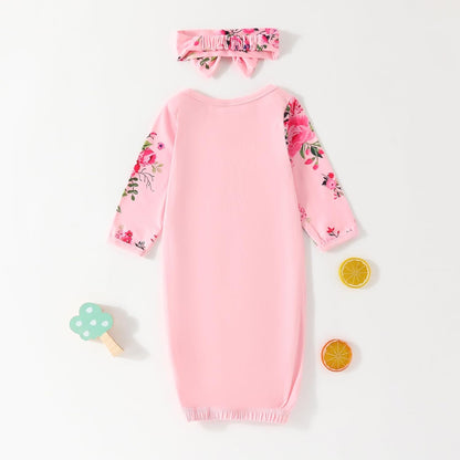AMAWMW Newborn Baby Girl Sleeper Gown - Long Sleeve Stripe Nightgown | Essential Pajamas Gift