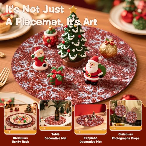 Christmas Rhinestone Placemats Set of 4 - Red Silver Snowflake Variation
