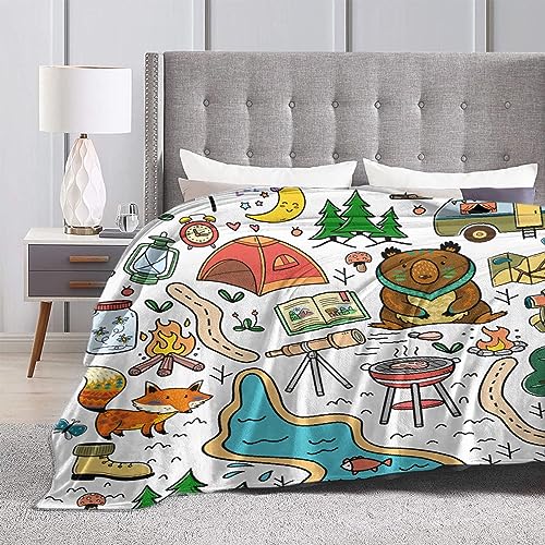 Outdoor Camping Throw Blanket for Adults 80 x 60in Soft Plush Flannel Gift