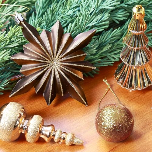 Christmas Tree Ornaments Set - Brown Copper Gold, 80 Pieces, Shatterproof Decorative Balls