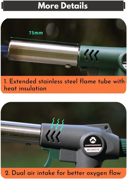 CAMPINGMOON Butane Torch - High Power Cooking Blow Torch Head | Green MT-2913-G