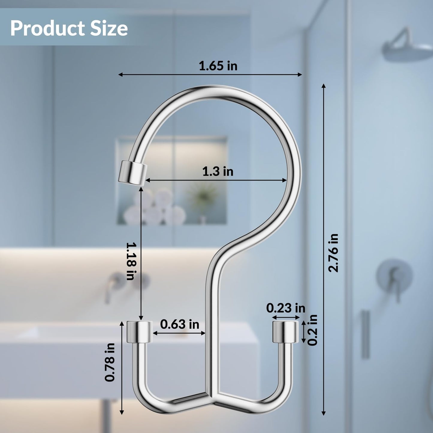 OEH Shower Curtain Hooks, 12 Pcs Shower Curtain Rings, Durable Silver Shower Curtain Hooks Rust Proof, Shower Rings for Curtain, Free Sliding Anti-Drop Double Shower Hooks for Shower Curtain, Chrome