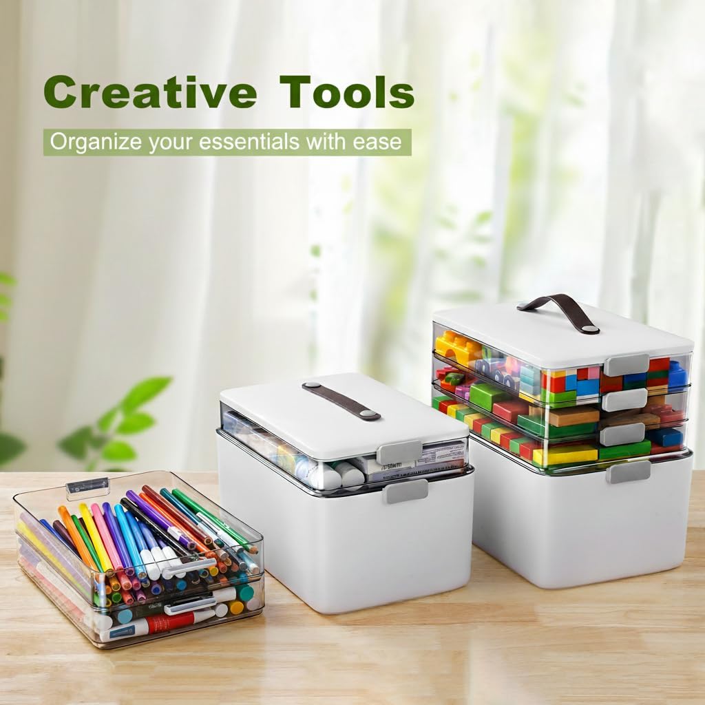 MOPALL 4-Tier Medicine Organizer - Portable Storage Box with Lid & Leather Handle | Home Office & Craft Organization