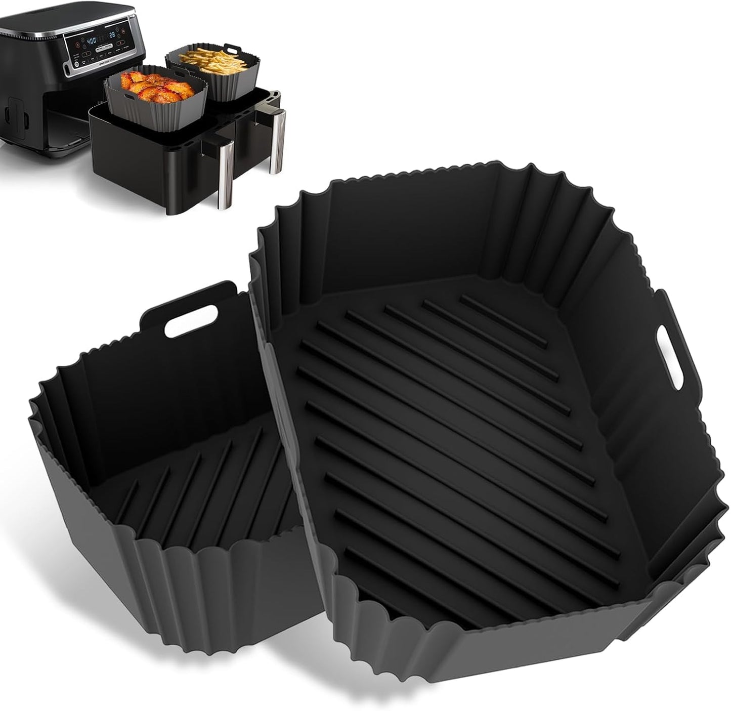 Skiennix Non-Stick Silicone Air Fryer Liners - Perfect Fit for Ninja DZ201/DZ401/DZ550 & COSORI 8-10 QT | 2 Pack