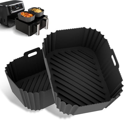 Skiennix Non-Stick Silicone Air Fryer Liners - Perfect Fit for Ninja DZ201/DZ401/DZ550 & COSORI 8-10 QT | 2 Pack