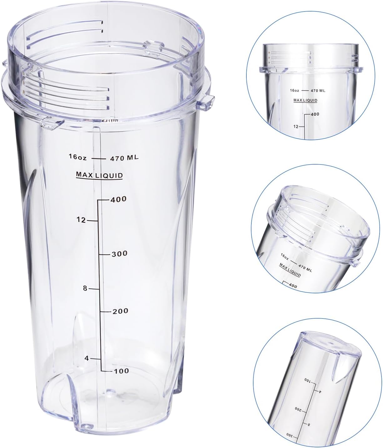 Ninja Blender Cups - 16oz Replacement for QB3001SS, QB3000SS, BL660, BL770, BL780 | 2 Pack with Lids