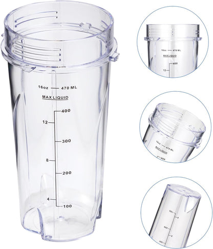 Ninja Blender Cups - 16oz Replacement for QB3001SS, QB3000SS, BL660, BL770, BL780 | 2 Pack with Lids