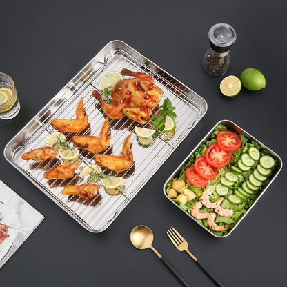 Stainless Steel Deep Baking Pan Set by [Brand Name] | 12" & 16" Uncoated Non-Toxic Bakeware – Heavy Duty Roasting Pans for Lasagna, Brownies, Bread & Cakes – Dishwasher Safe