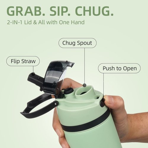 BJPKPK 17oz Insulated Water Bottle - BPA-Free Stainless Steel with Straw Lid & Carry Handle | Macaron Green
