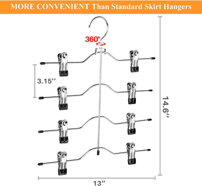 Skiennix Multi-Layer Pants Hangers - 4-Tier Adjustable Clip Skirt Organizer | Heavy-Duty Non-Slip Design (Black)