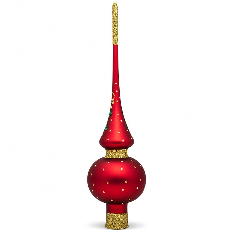 11-Inch Santa and Mistletoe Glass Tree Topper - Mouth-Blown German Glass