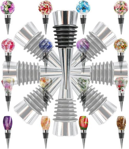 10 Pcs Wine Bottle Stopper Set Kit, Resin Wine Bottle Stoppers Molds Set Accessories, Wine Stopper for Silicone Molds Epoxy Resin (Metal Silver)