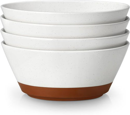 MALACASA Ceramic Soup Bowls Set of 4 - 36oz Microwave & Dishwasher Safe Speckled Deep Bowls in Vanilla White & Brown
