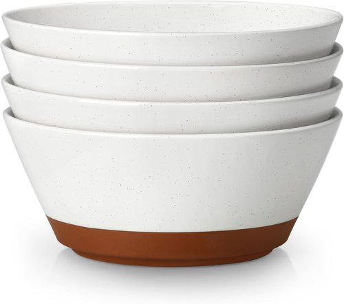 MALACASA Ceramic Soup Bowls Set of 4 - 36oz Microwave & Dishwasher Safe Speckled Deep Bowls in Vanilla White & Brown