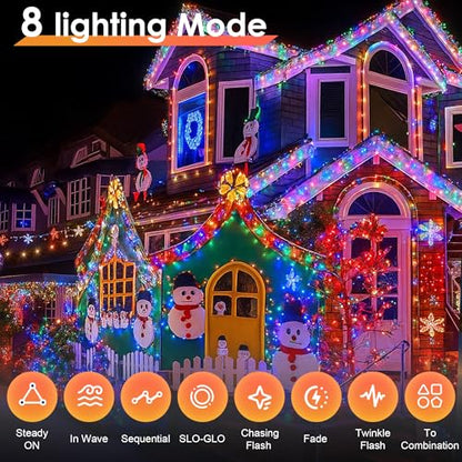 Multicolored Christmas String Lights 1200 LED 394FT Waterproof with 8 Modes & Timer