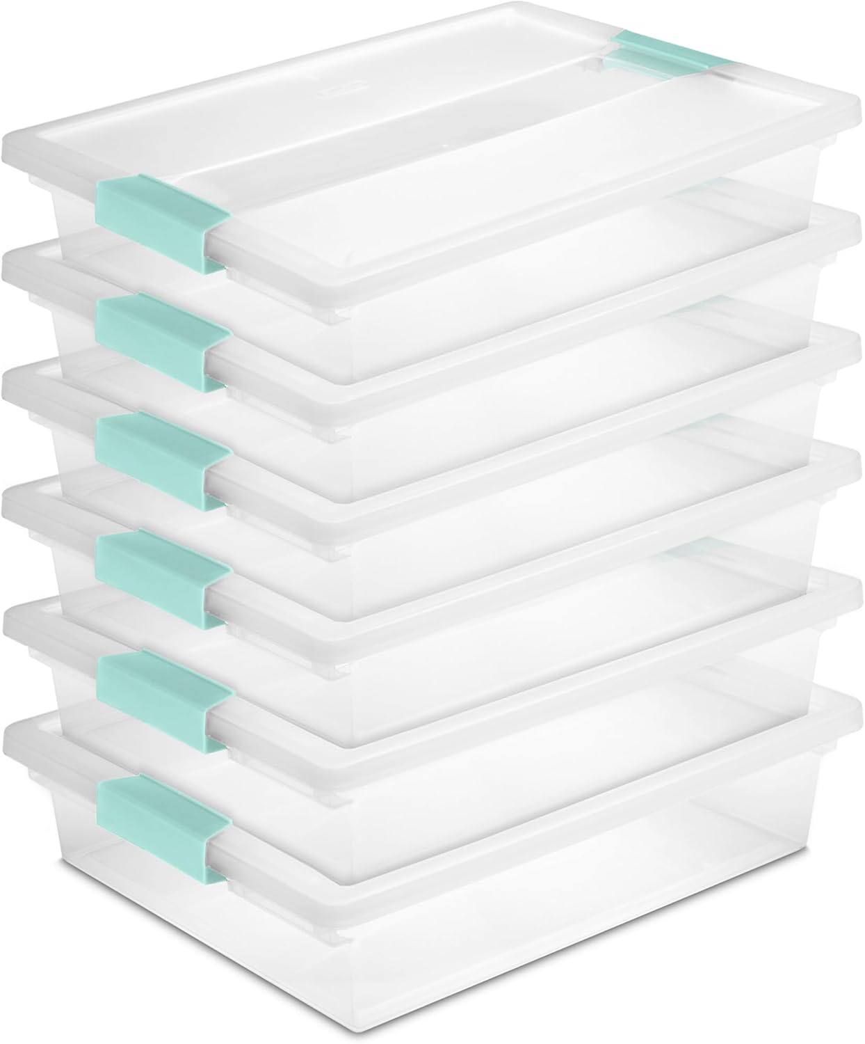 Sterilite 6-Pack Clip Box - Stackable Clear Plastic Bins with Latching Lids for Home & Office Organization