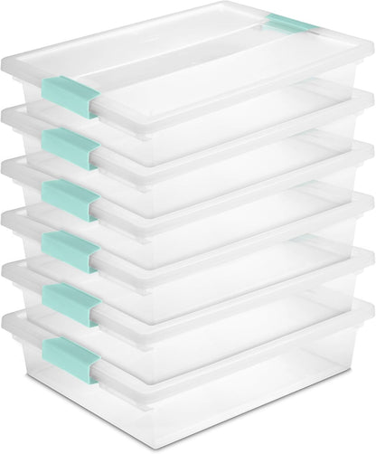Sterilite 6-Pack Clip Box - Stackable Clear Plastic Bins with Latching Lids for Home & Office Organization