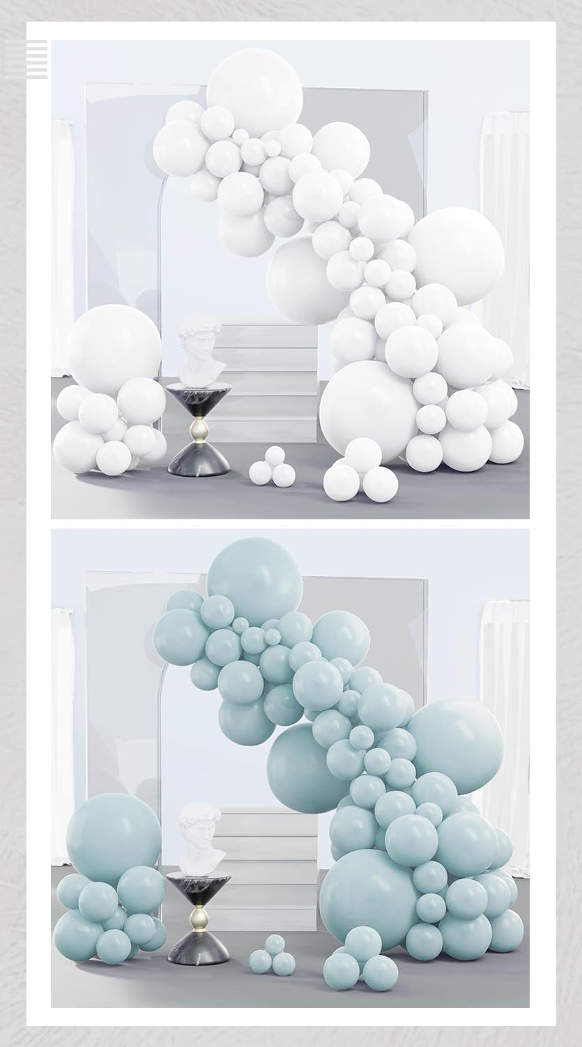 PartyWoo White & Pale Aqua Balloons - 280 Pack for Stunning Celebrations