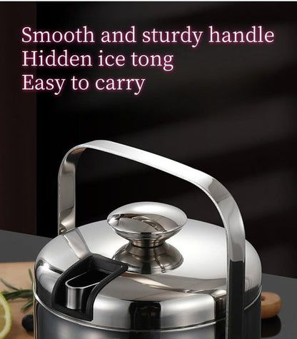 Insulated Ice Bucket with Lid and Scoop & Tong, Double Wall 304 Stainless Steel Ice Bucket for Freezer, Built-in Strainer for Effortless Ice Water, 2.75 qt Ice Buckets for Parties, Champagne Bucket.