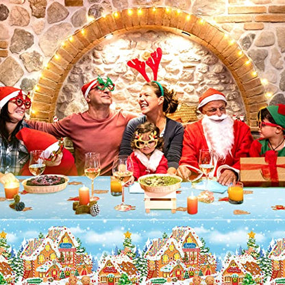 Tiamon 3 Pack Gingerbread Man Tablecloths - Christmas Plastic Table Covers