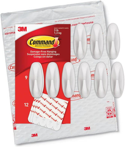Command Medium Designer Hooks - Damage-Free Wall Hook with Adhesive Strips | 9 Hooks & 12 Strips, Holds Up to 3 lb