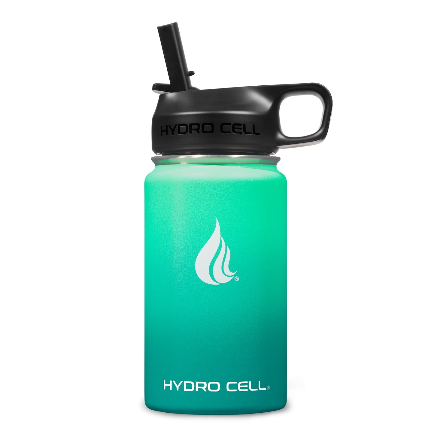 HYDRO CELL Stainless Steel Insulated Water Bottle with Straw - For Cold & Hot Drinks - Metal Vacuum Flask with Screw Cap and Modern Leakproof Sport Thermos for Kids & Adults (Mint/Green 14oz)