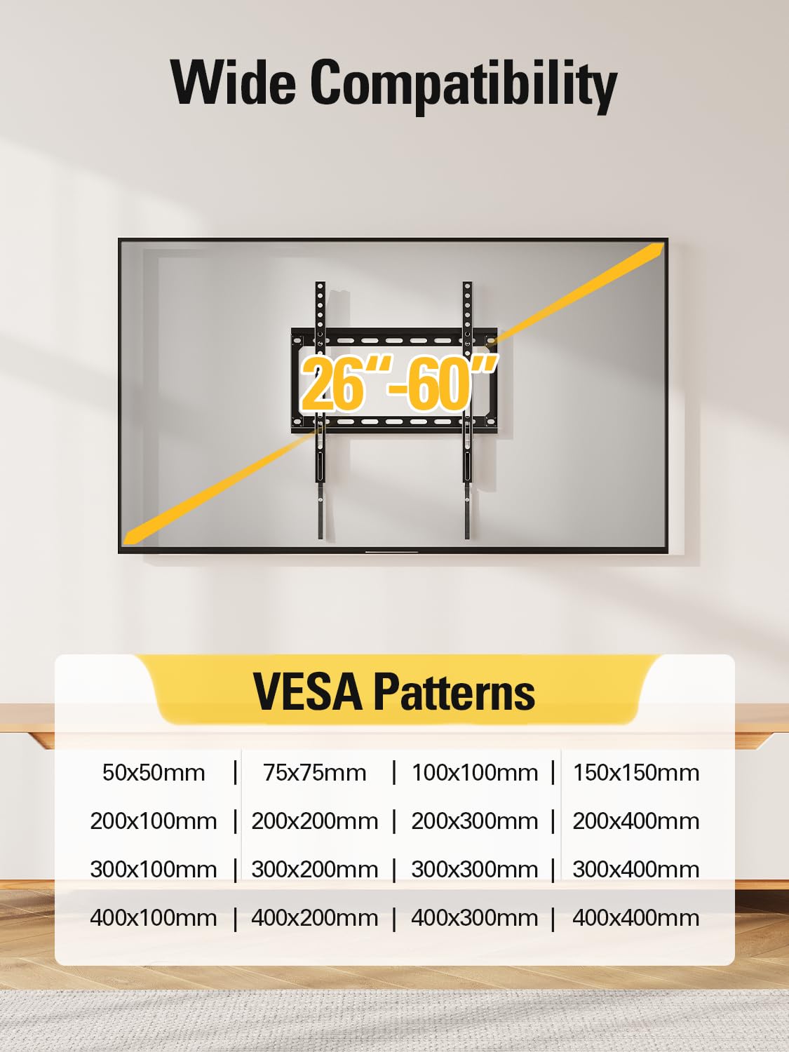 Mounting Dream TV Mount Fixed for Most 26-60 Inch LED, LCD and Plasma TVs, TV Wall Mount TVs Bracket up to VESA 400x400mm and 100 LBS Loading Capacity, Low Profile and Space Saving Flat Mount MD2361-K