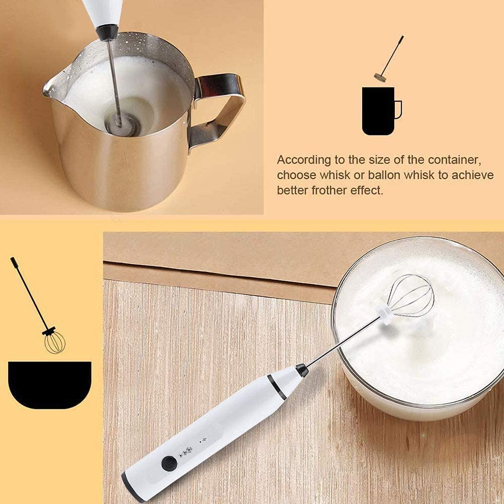 Rechargeable Milk Frother Handheld Electric Foam Maker with 2 Stainless whisks, 3-Speed Adjustable Mini Blender Perfect for bulletproof coffee,Egg Mix, Latte Coffee Cappuccino, Hot Chocolate Matcha