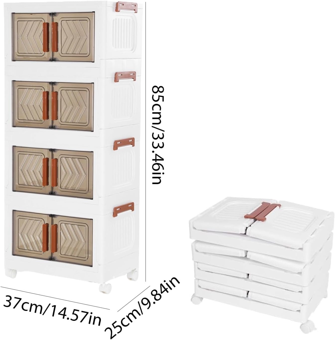 Skiennix 4-Tier Stackable Storage Bins with Lids - Foldable Containers with Wheels & Transparent Door