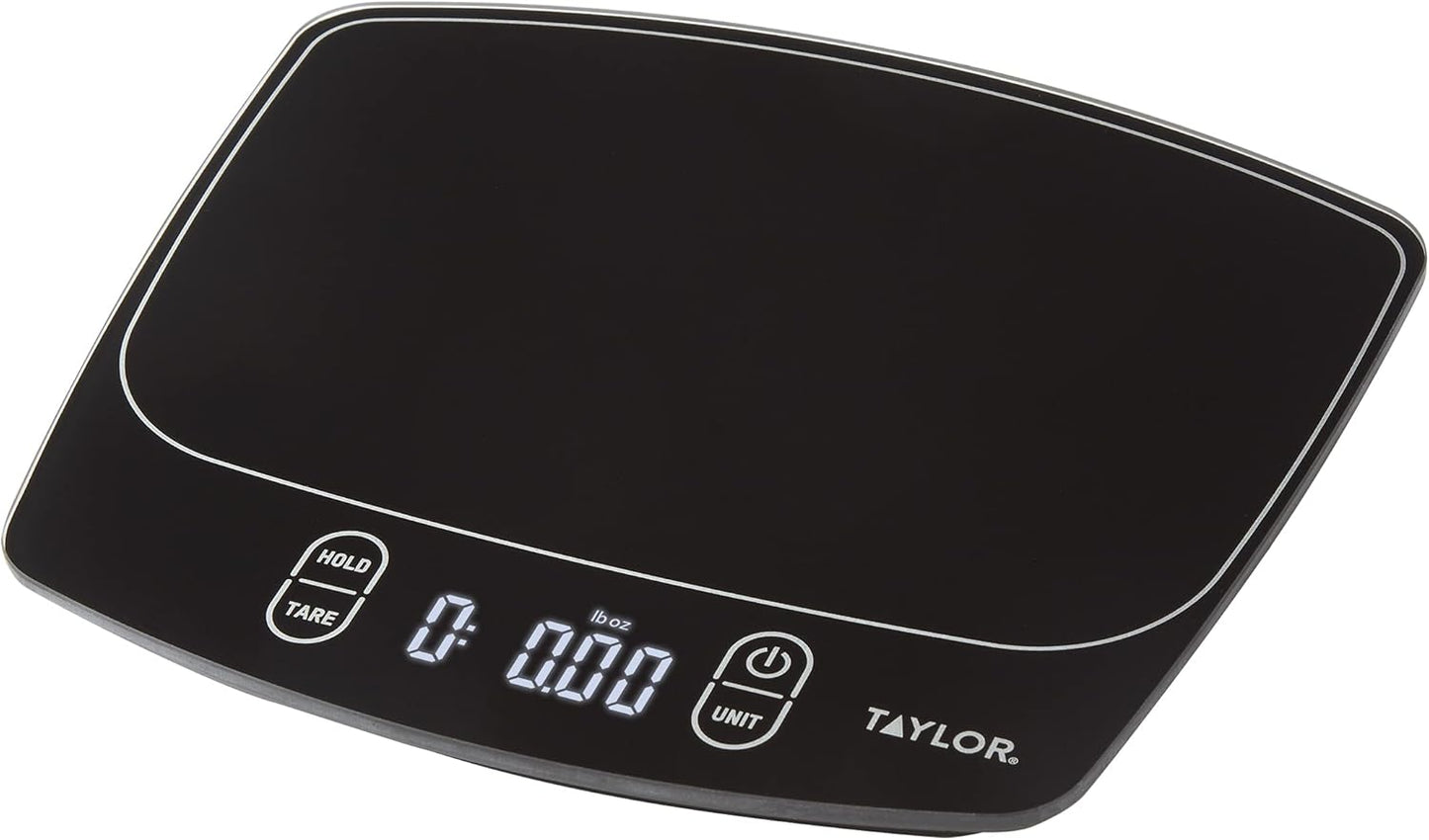 Taylor Waterproof Digital Kitchen Scale - Accurate Measurements Up to 11 Pounds | Sleek Black Design