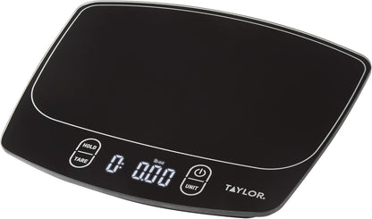 Taylor Waterproof Digital Kitchen Scale - Accurate Measurements Up to 11 Pounds | Sleek Black Design