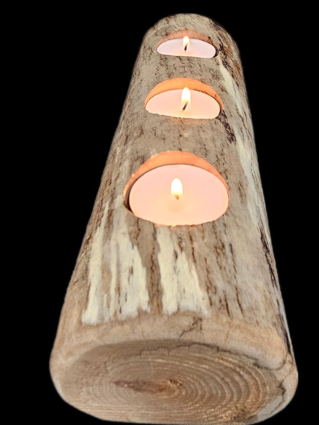 Natural Driftwood | 3-Slot Tea Light Candle Holder - Rustic Wooden Centerpiece for Home Decor