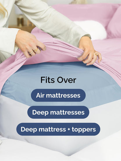 Skiennix Extra Deep Cal King Sheet Set - 6 Piece Breathable Cooling Bedding - Soft Wrinkle-Free Light Pink
